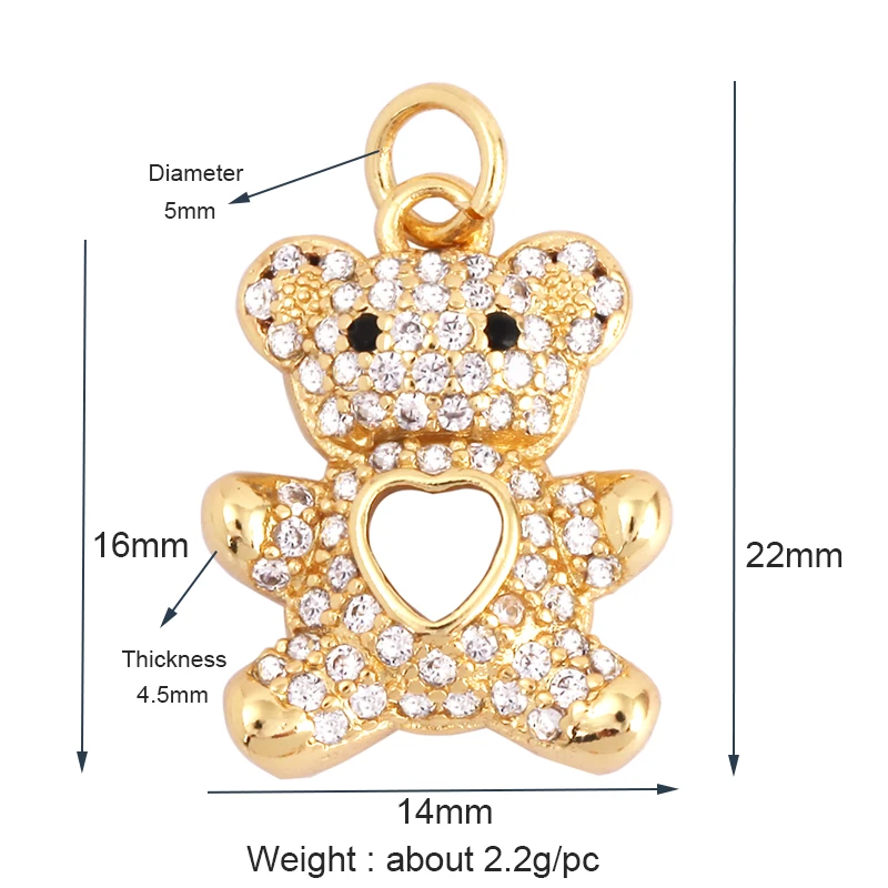 Cute Bear Charm Pendant in Gold Colour , Pearl Cubic Zirconia CZ Paved , Jewelry Necklace Bracelet Making Wholesale Supplies M85