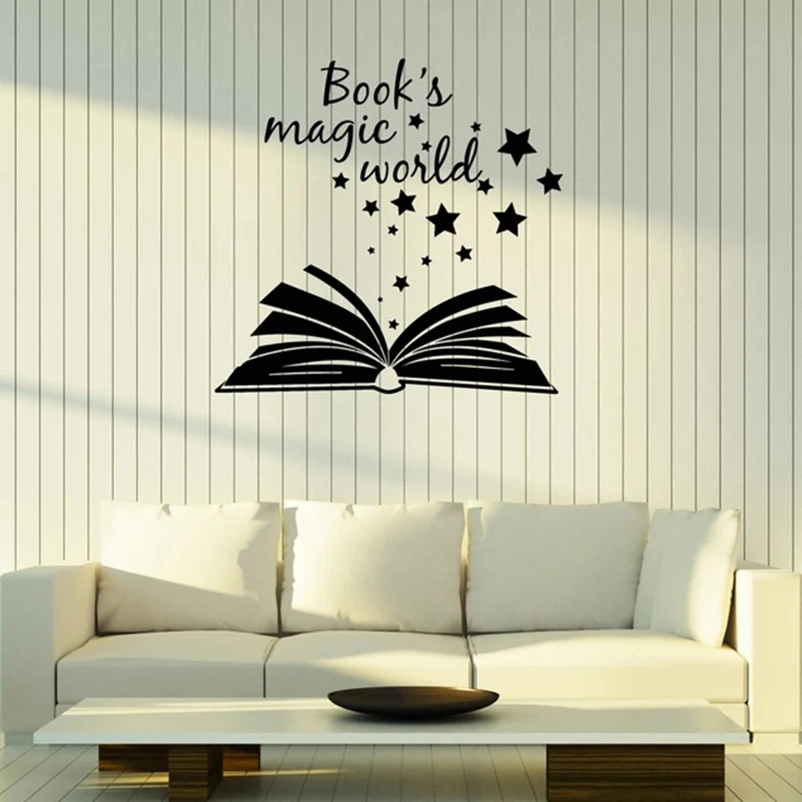 Quote Wall Decal Open Magical Book Reading Room Library Bookstore Classroom Study Vinyl Window Stickers Stars Art Mural M151