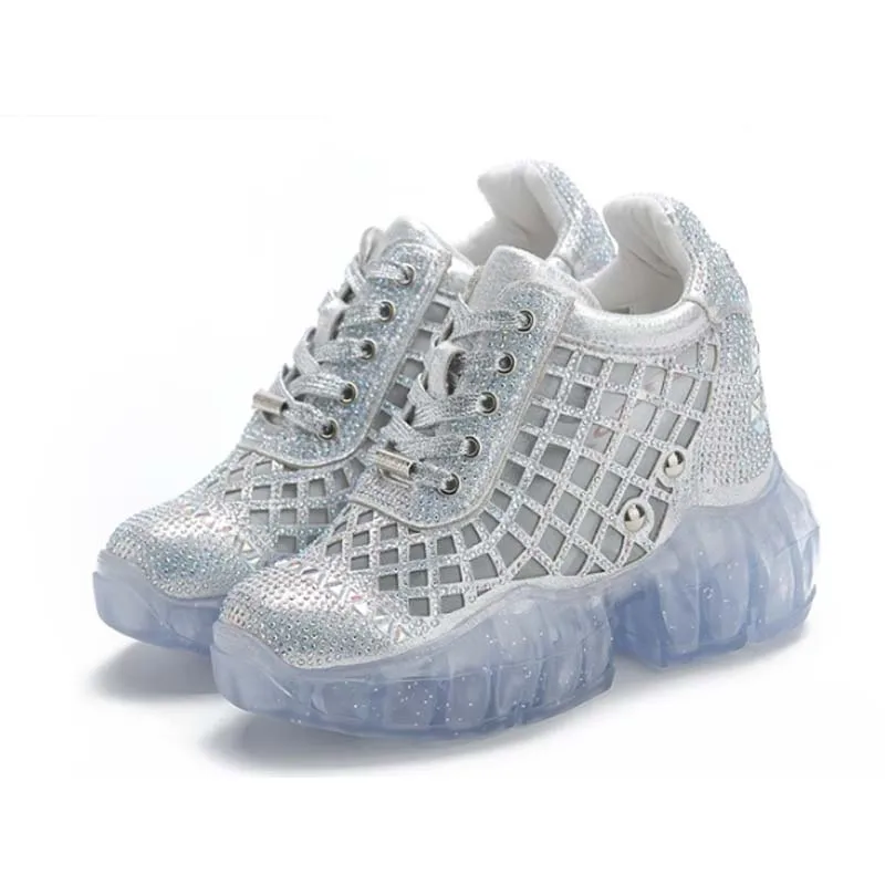 Women Summer rhinestone Height Increasing 10CM Sneakers Crystal jelly shoes Breathable Casual Shoes Platform Shoe Female