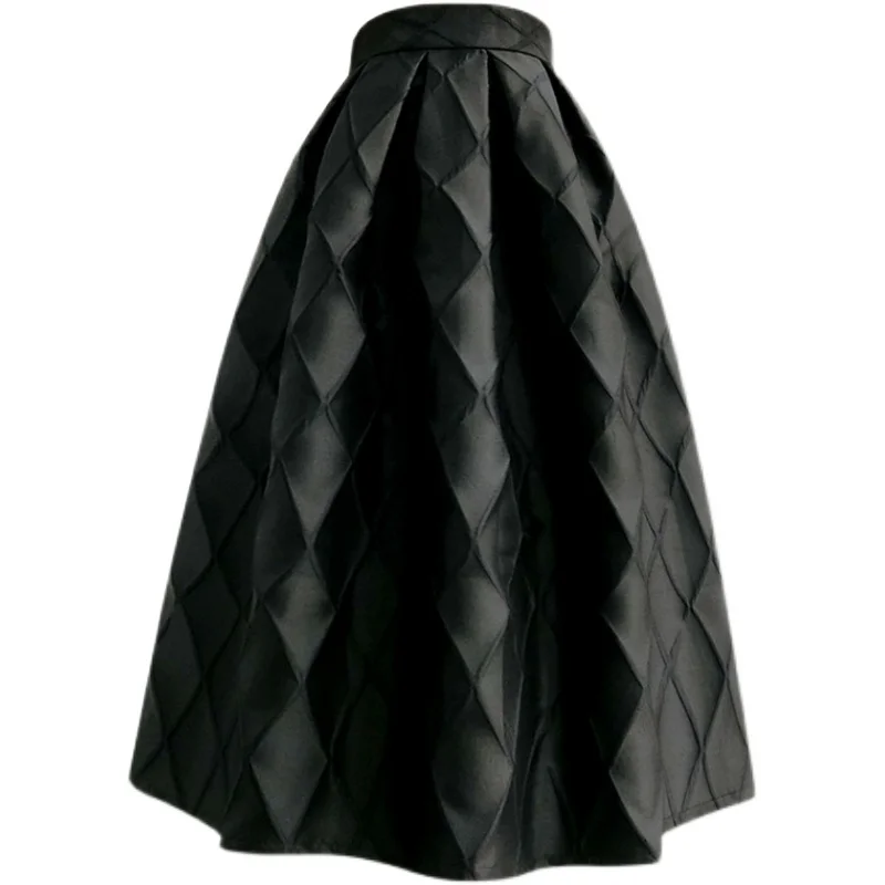 

New arrival autumn vintage black Jacquard ball gown skirt women high waist party umbrella skirt knee length