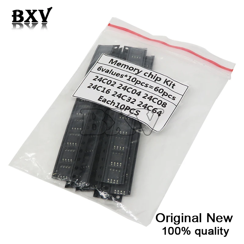 60PCS 6 Kinds * 10 Pcs 24C02 24C04 24C08 24C16 24C32 24C64 SOP Kit SMD IC Set