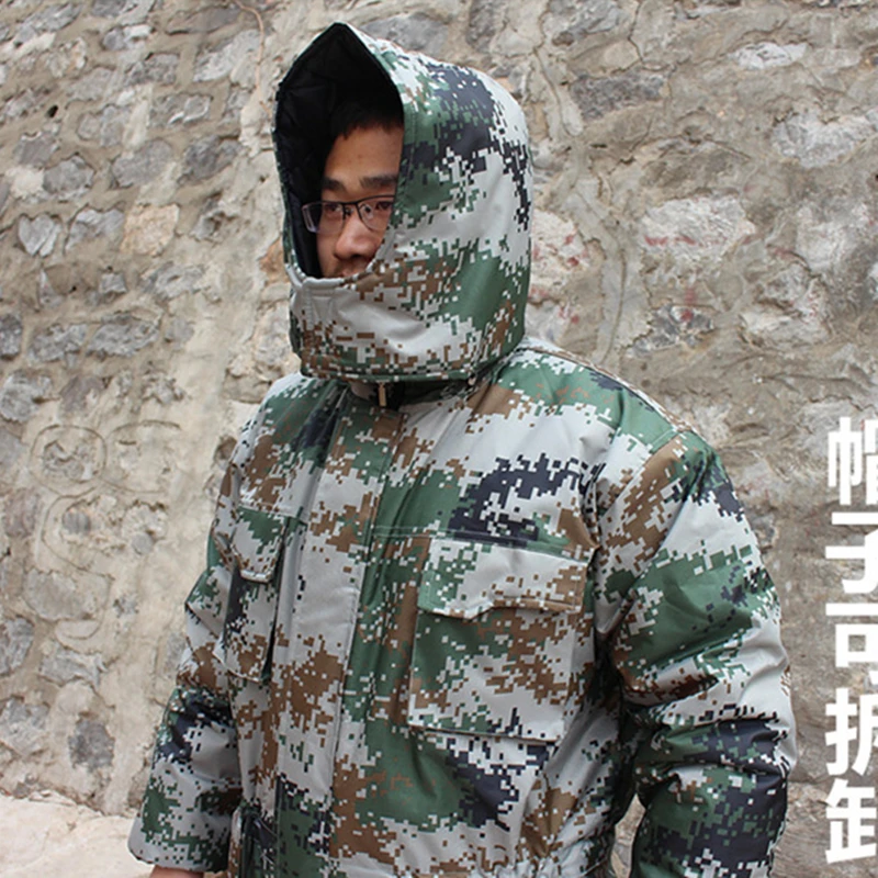 Winter Camouflage Warm Coveralls Men Cotton Padded Hooded Overalls For Cold Weather Thicken Work Protective Jumpsuits