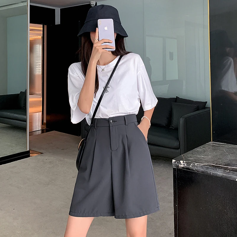 4XL Women Half Shorts Fashion Classic Vintage Knee Length High Waist Wide Leg Ladies Casual Summer Female Shorts Streetwear