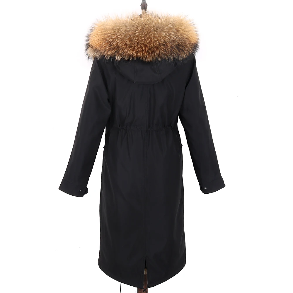 Real Rabbit Fur Coat X-long Natural Fur Jacket Women\'s Winter Parka Waterproof Big Raccoon/Fox Fur Collar Hooded Streetwear New