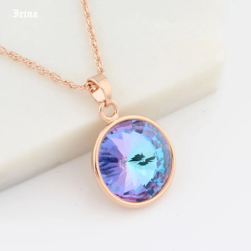 High Quality Classic 12 Color Round Crystal Pendant 585 Rose Gold Color Colorful Korean Pendant And Necklace for Women\'s jewelry