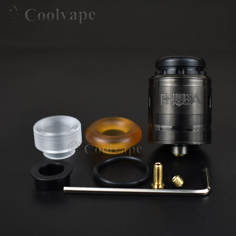 Phobia V2 RDA 24mm 316ss Atomizer Single Coil or Dual Coils Rebuildable Tank with Squonk BF PIN 810  Drip Tip for 510 Vape mods