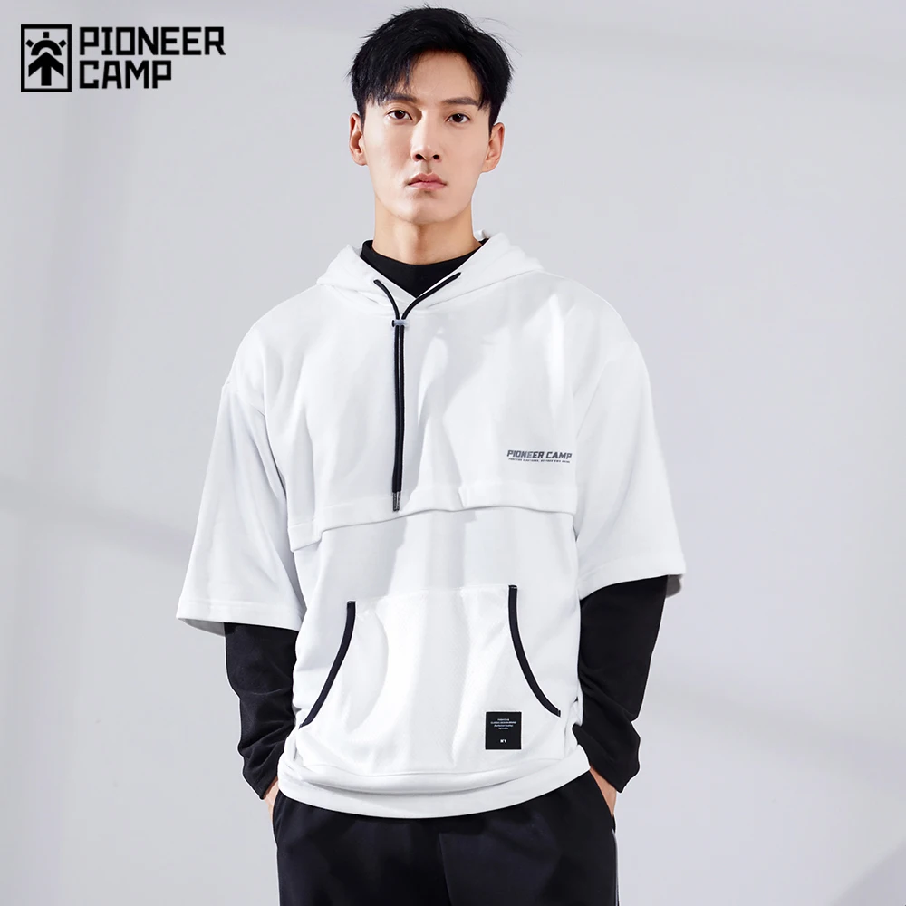 

Pioneer Camp Short Sleeve Hoodies Men Fashion Kangaroo Pockets Loose Fit Hooded Sweatshirts Male XYS101045