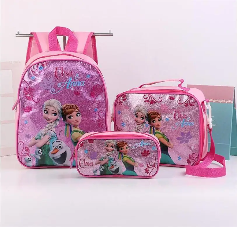 Disney 3 Pcs/Set Kids Girls Cartoon Elsa Princess Schoolbags Cute Boys Backpacks Children School bag