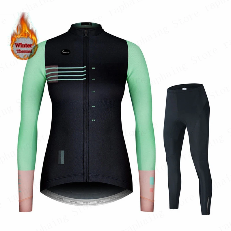 Spain Team Woman Winter Thermal Fleece Cycling Jersey Set Lady Ropa Maillot Ciclismo Hombre Long Sleeve Mountain Bike Clothes