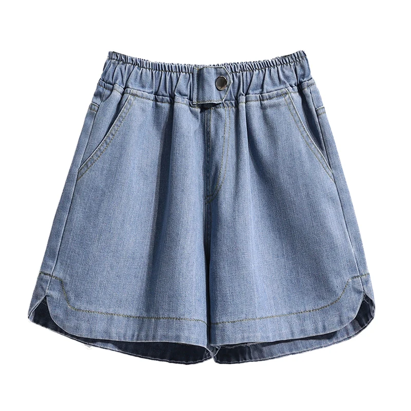 Denim Shorts For Women High Waist Blue Wide Leg Thin Jeans Summer Casual Elastic Waist Loose Shorts Hot Pants S-5XL