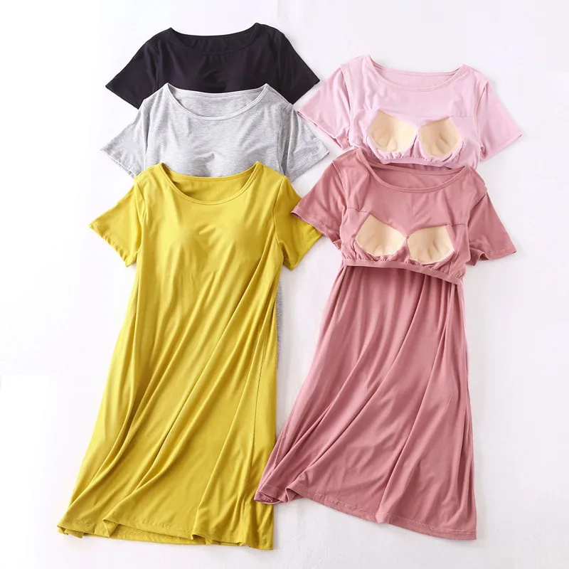 Vestido feminino de manga curta de algodão, camisola de verão, camisola de camisola de tamanho grande, vestido modal confortável, pijamas femininos