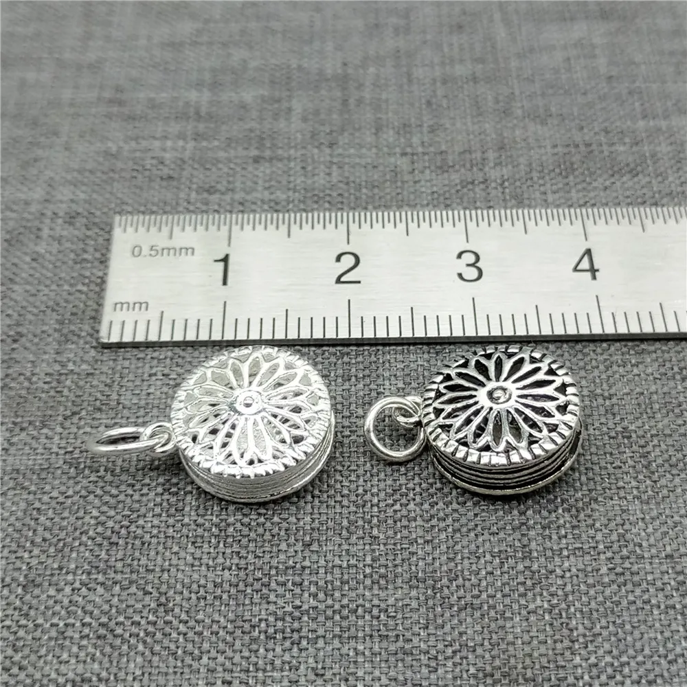 2pcs of 925 Sterling Silver Filigree Life Flower Charms Pendants 2-Sided for Bracelet Necklace