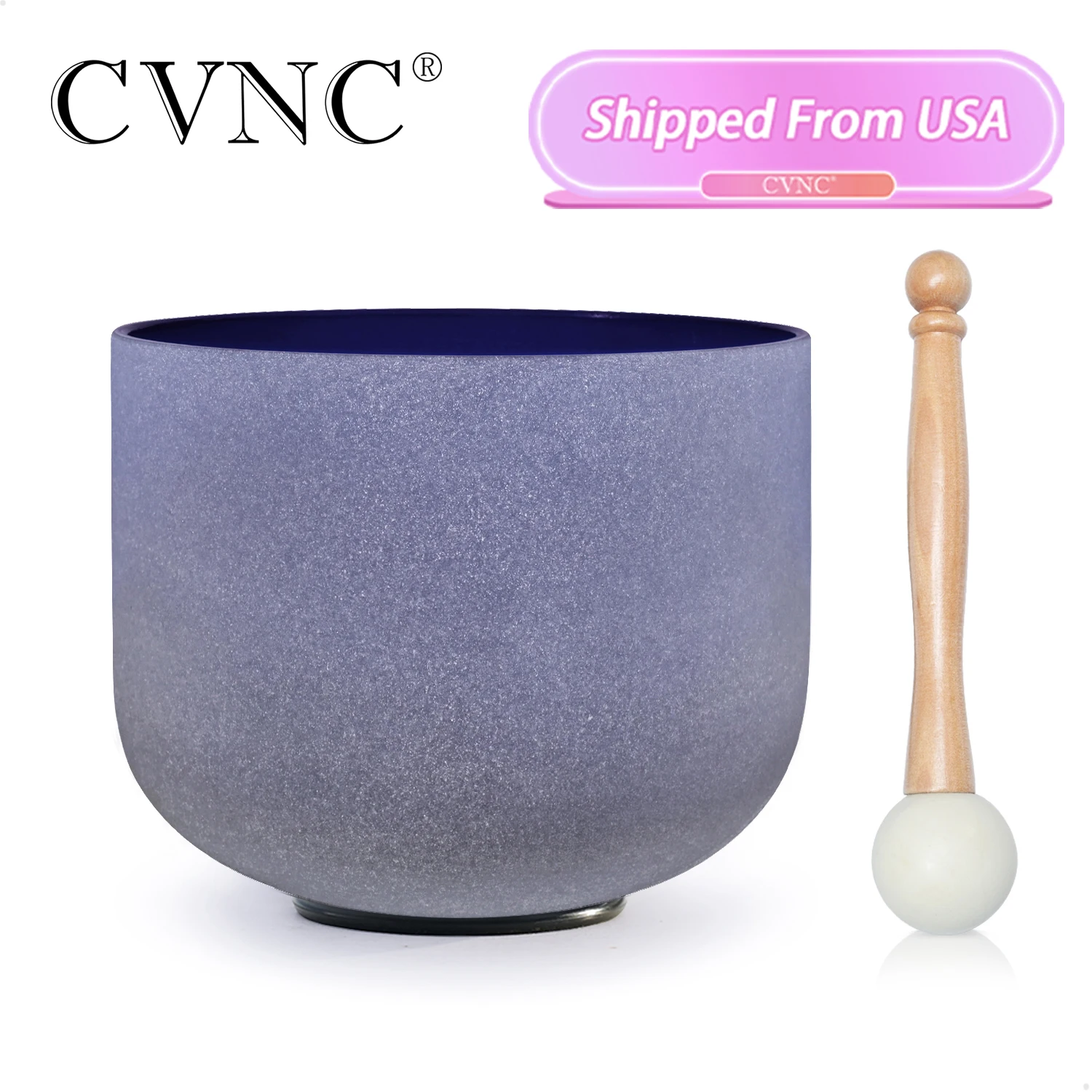 

CVNC 8 Inch 440/432Hz A Note Third Eye Chakra Indigo Color Frosted Quartz Crystal Singing Bowl for Sound Healing and meditation