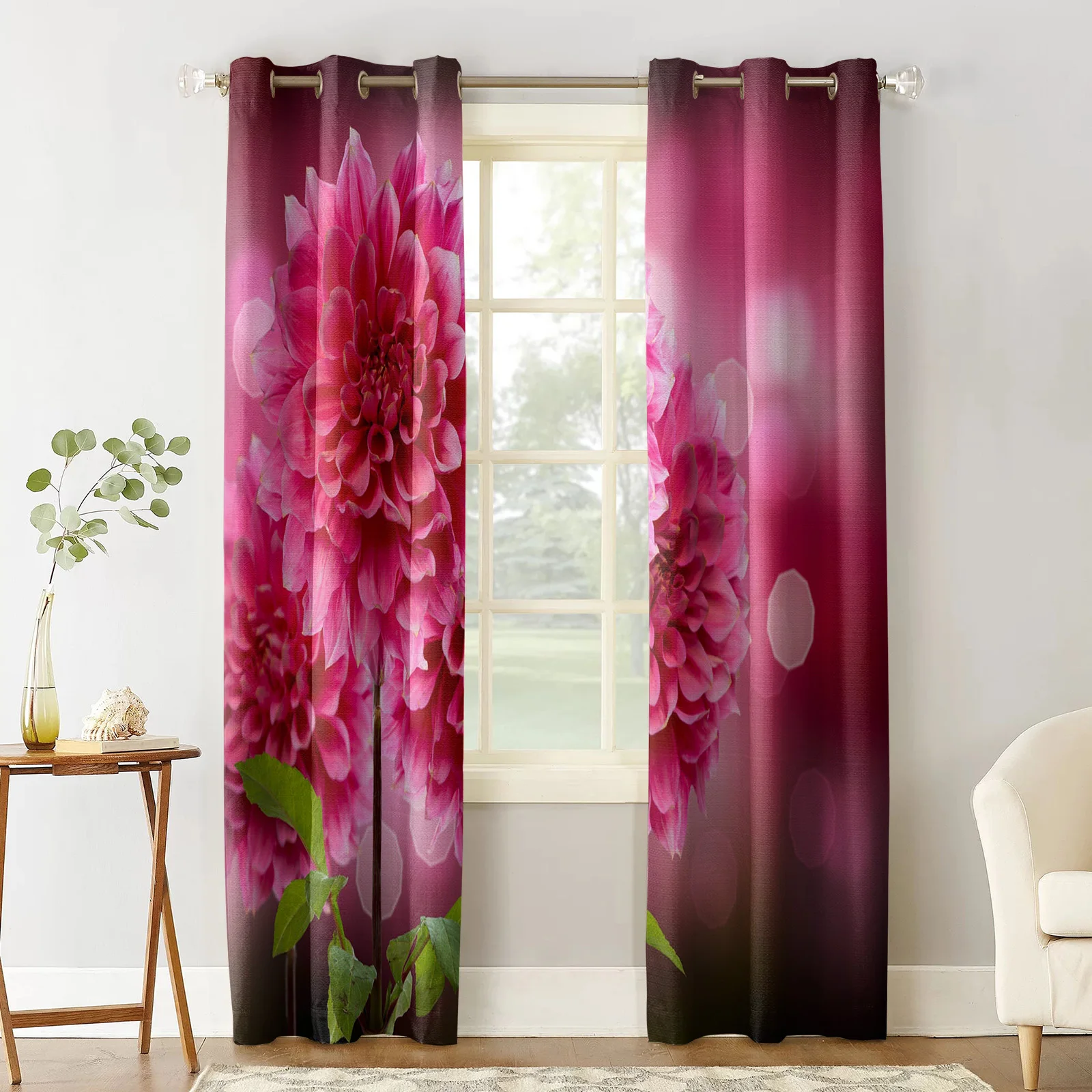 Flowers Red Beautiful Dreamy Curtains for Living Room Bedroom Kitchen Home Supplies Ready-made Window Curtains