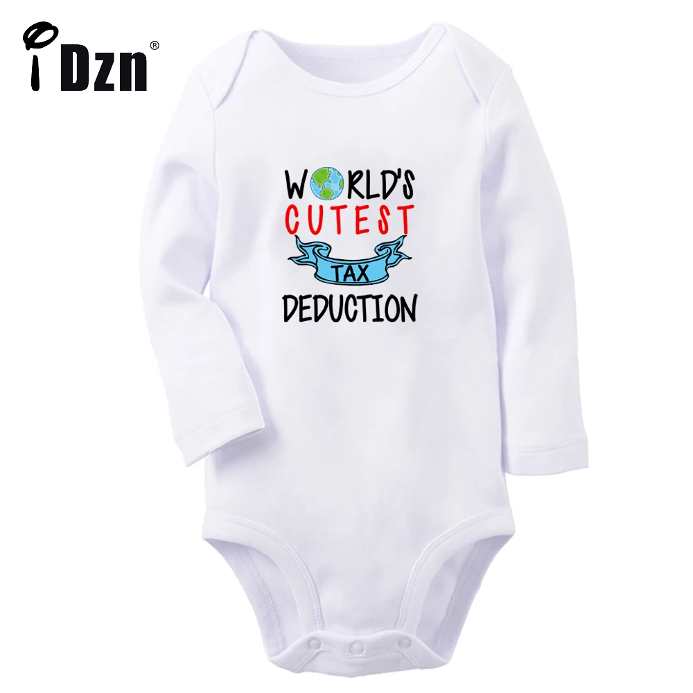 IDzn NEW World's Cutest Dedução Fiscal Diversão Impresso Baby Boy Macacão Bonito Do Bebê Menina Bodysuit Recém-nascidos Macacão Mangas Compridas Roupas