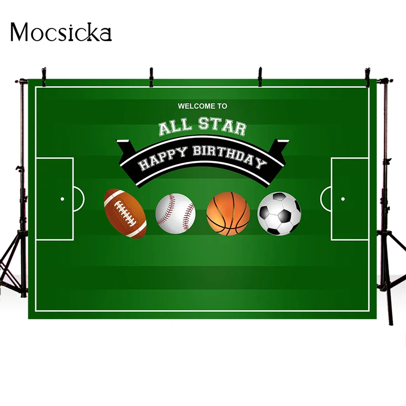 Happy Birthday Photography Background Football Field Ball Game Decoration Props Children Birthday Party Photo Backdrop Studio