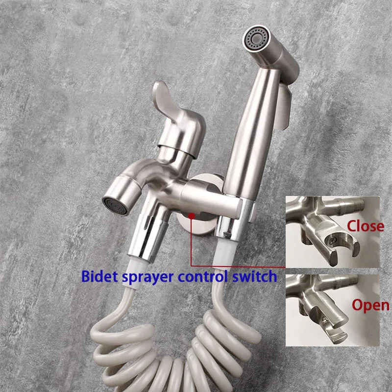 Bathroom Water Tap & Bidet Sprayer Kit. Stainless Steel Wash Machine Tap With Toilet Bidet Faucet With Independent Switch