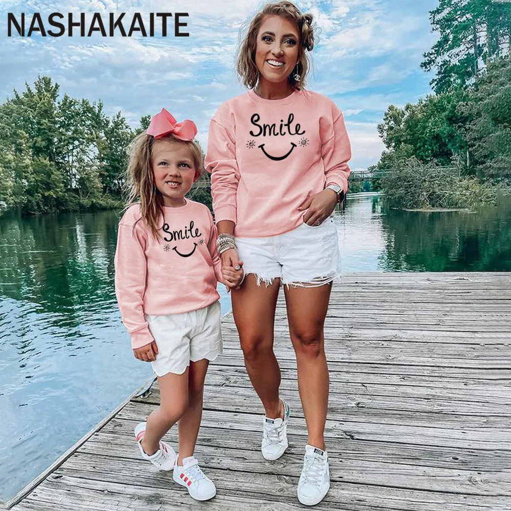 NASHAKAITE Mother Kids Family Sweatshirts MA MINI Letter Printed Clothes Mom And Daughter Equal Mommy And Me Clothes Family Look