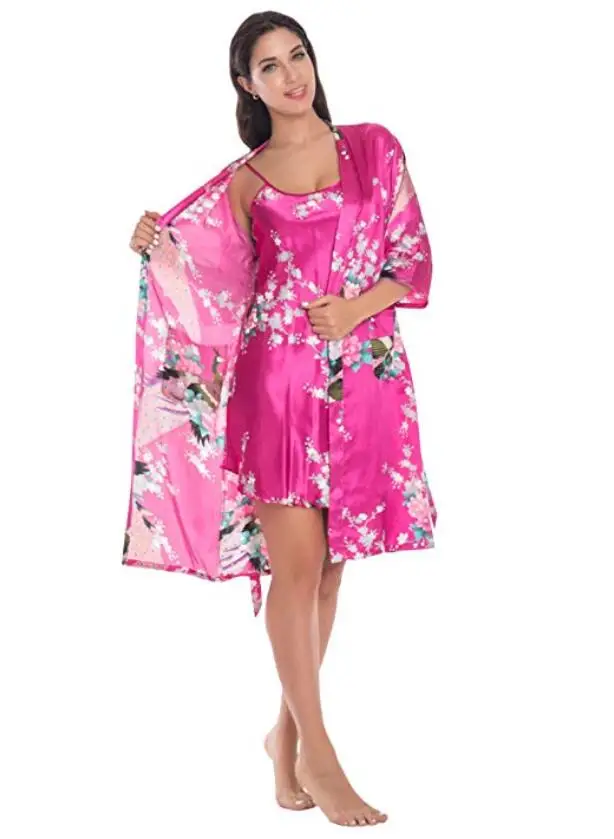 Fashion Women\'s Summer Mini Kimono Robe Lady Rayon Bath Gown Yukata Nightgown Sleepwear Sleepshirts Pijama Mujer Size M-XL