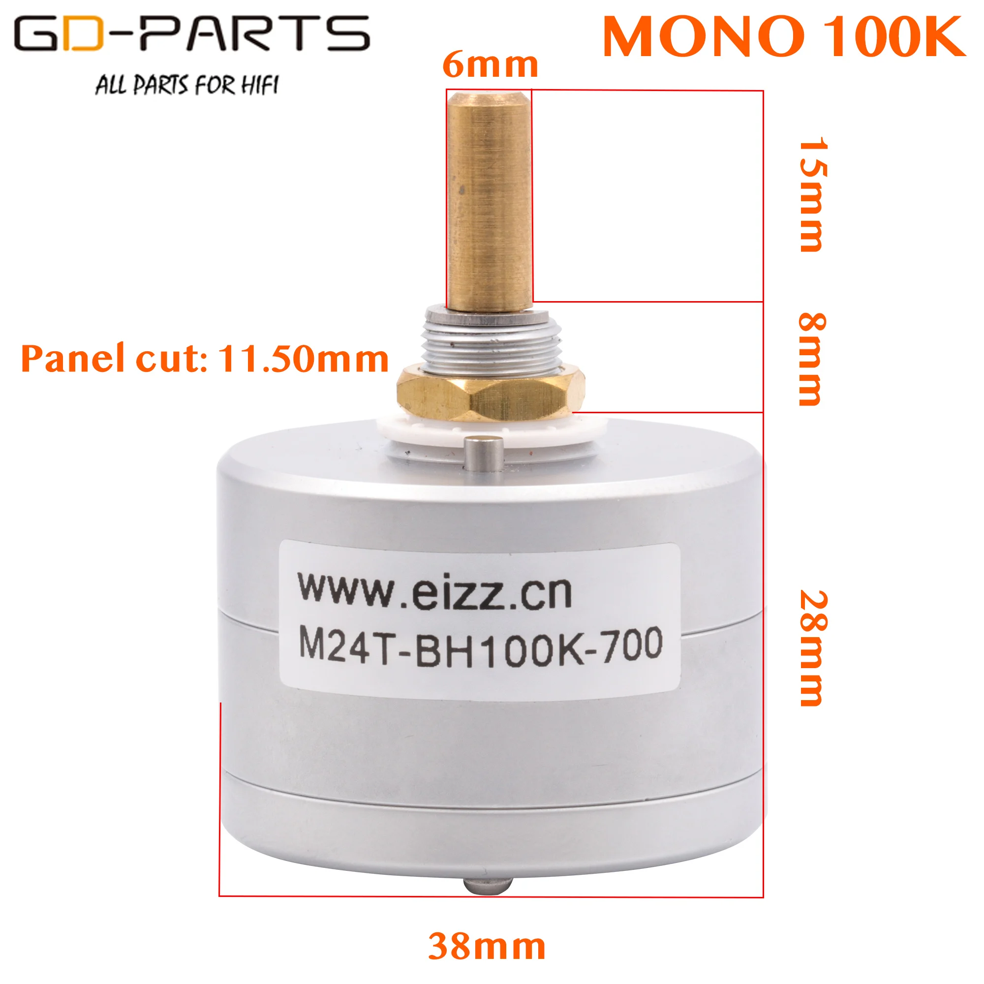 EIZZ-Potenciômetro de Volume Mono, Atenuador Stepped, Tipo Serial, Eixo de Latão 6mm, Hifi DIY, 10K, 25K, 50K, 100K, 250K, 24 Passos, LOG, 1PC