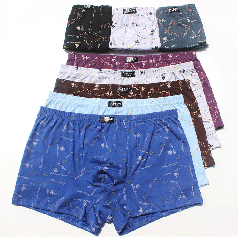 6pcs/Lot 100% Cotton Loose Boxers Four Shorts Underpants Men\'S Boxers Shorts Breathable Underwear Printing Comfortable Cotton