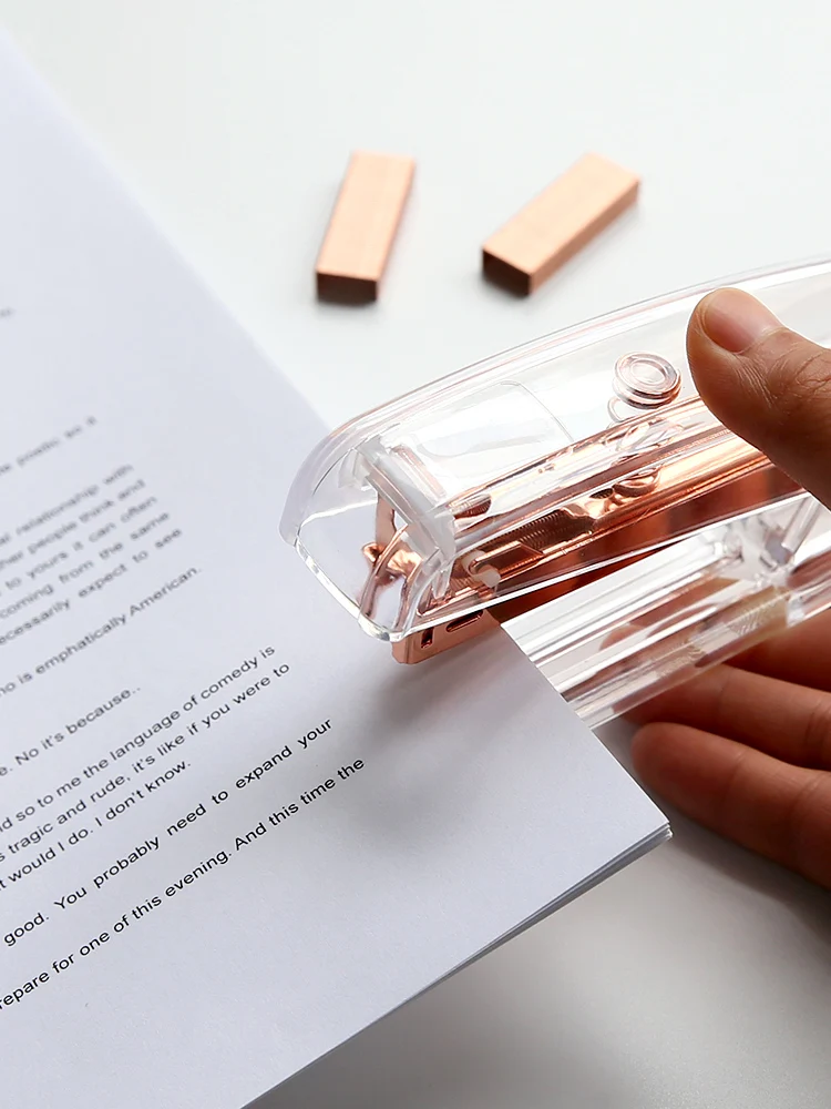 Acrylic Transparent Stapler Rose Gold Color Crystal INS Design 24/6 Staples Stationery Office Binding School Supplies A6331