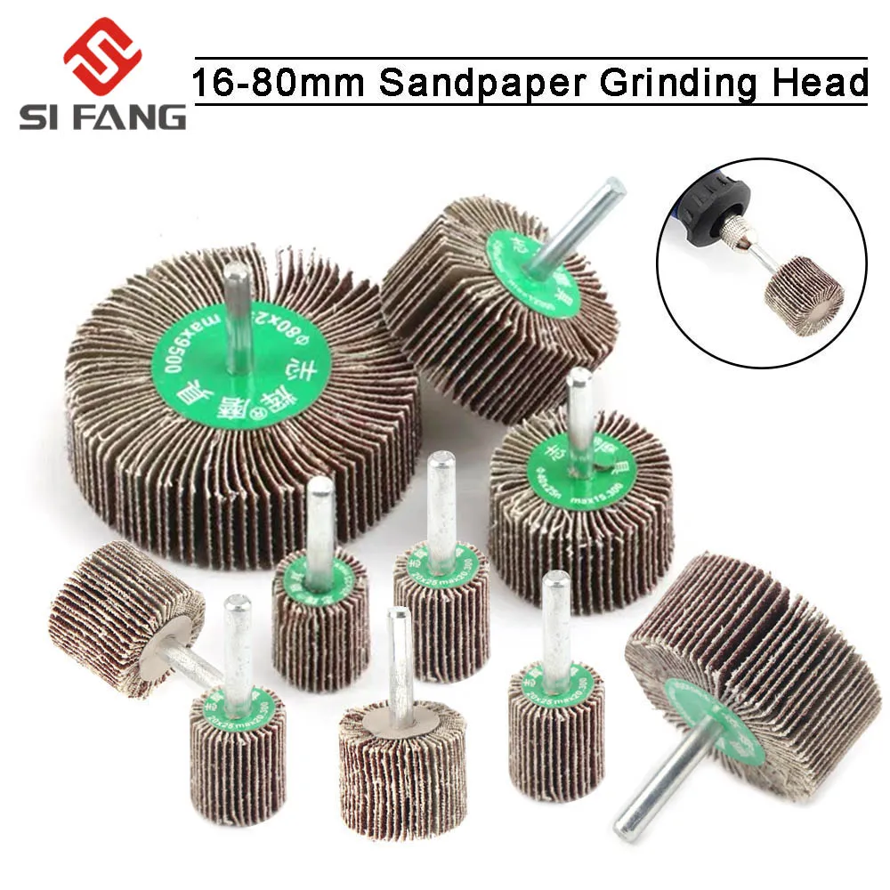 5PC Schleifpapier Schleifen Klappe Polieren Räder Schleif Disc Shutter Polieren Rad Für Rotary Dremel Werkzeug 60/80/120 körnung 6MM Schaft – Detail 1