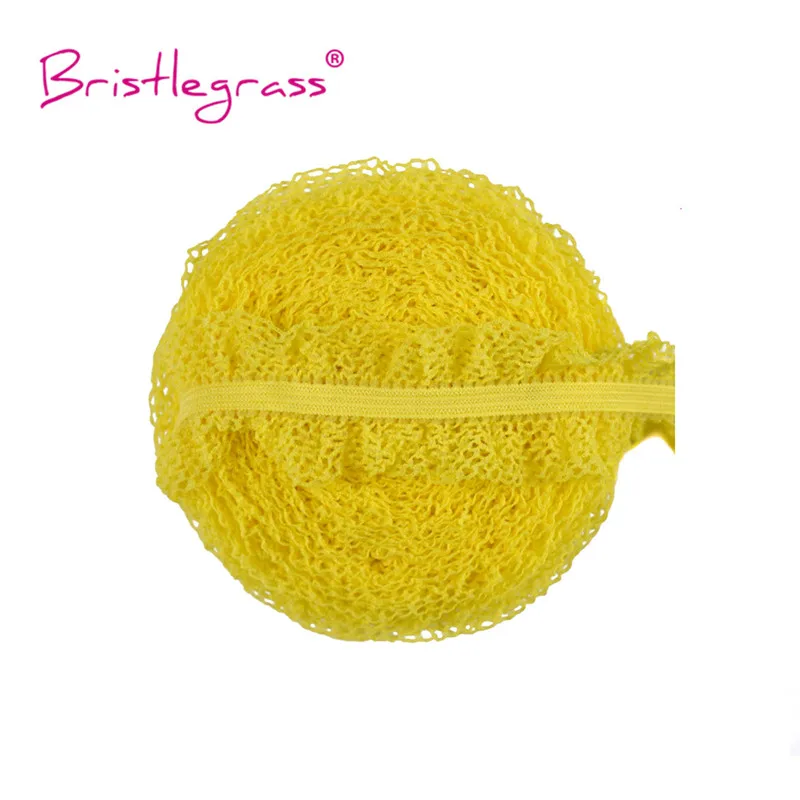 

BRISTLEGRASS 5 Yard 1" 25mm Lemon Mesh Frilly Decorative Lace Trim Elastic Spandex Band Hair Tie Headband Dress DIY Sewing Craft