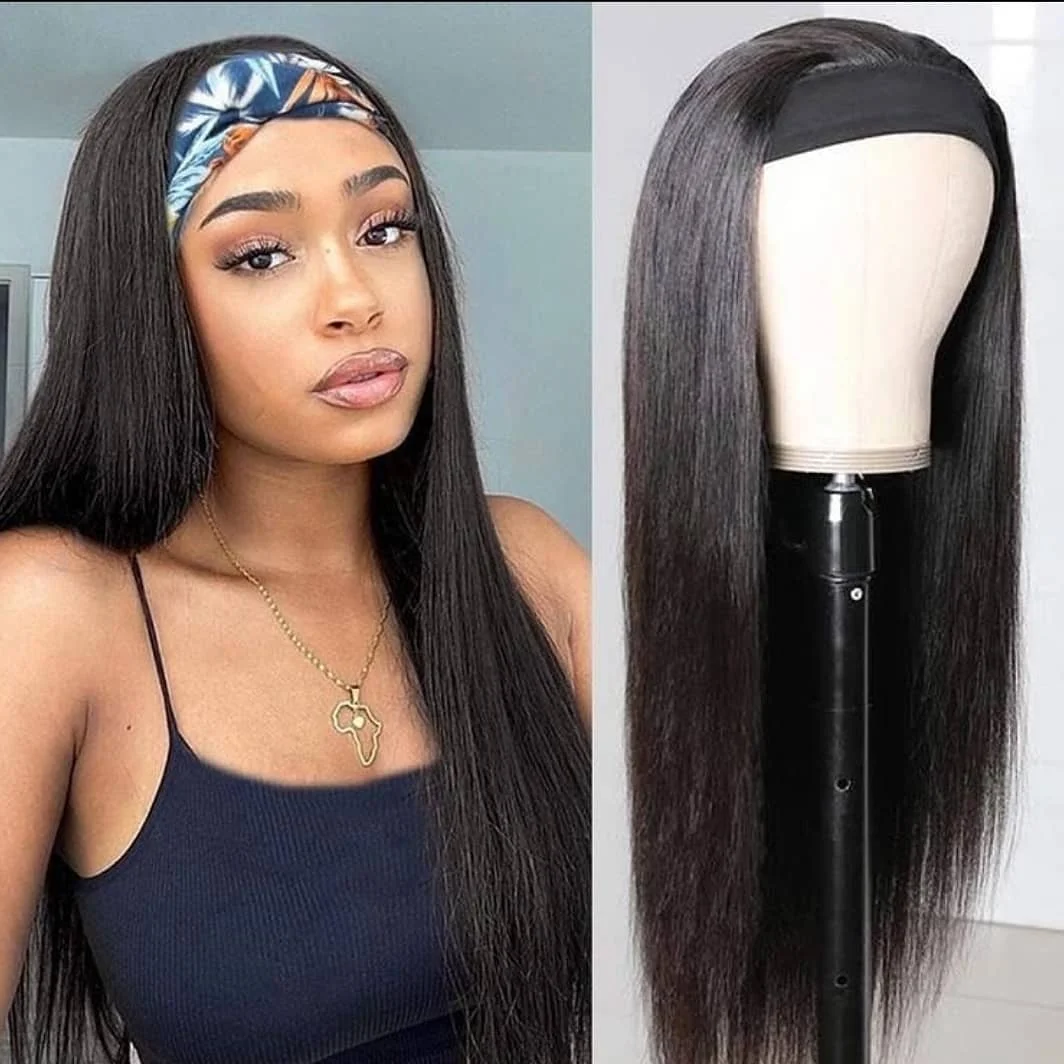 Yomagic Black Color Synthetic Hair Full Machine Made Wigs  Straight Glueless Headband Wig Pre Plucked For Women