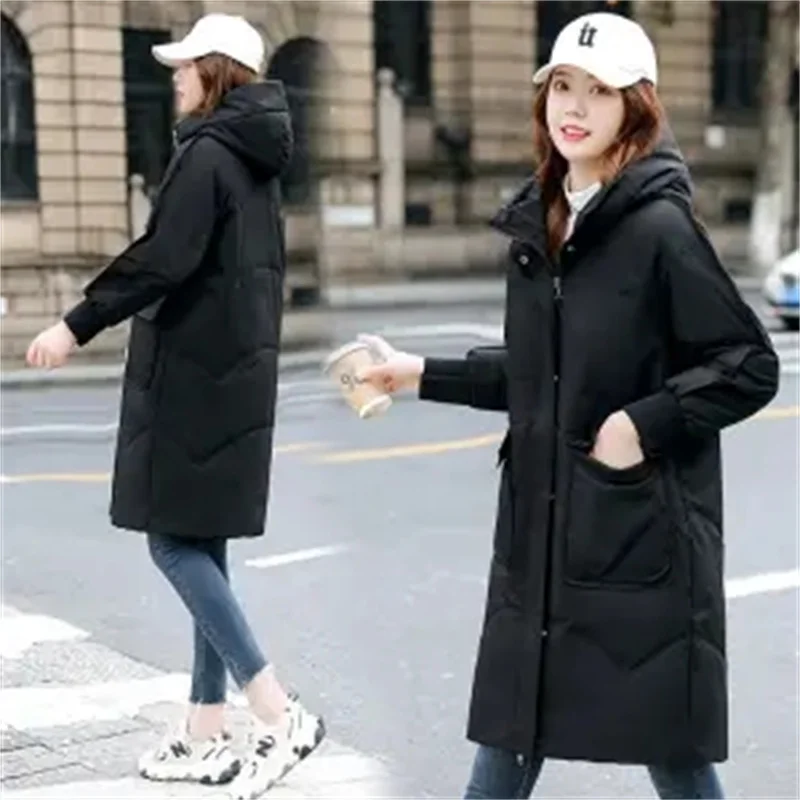 2022New White Duck Down Explosion Eleghant Down Cotton Jacket Women Mid-length Winter Thicken Korean Loose All-match JacketA658