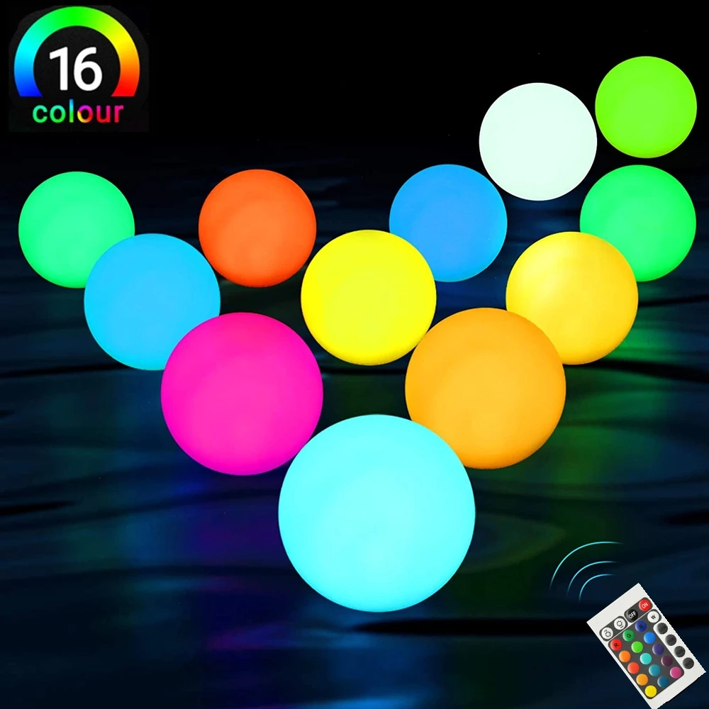 16 Color Floating Pool Lights Changing RGB LED Ball Lights IP67 Waterproof 20cm 15cm 12cm 8cm Hot Tub Night Lights Pool Toys