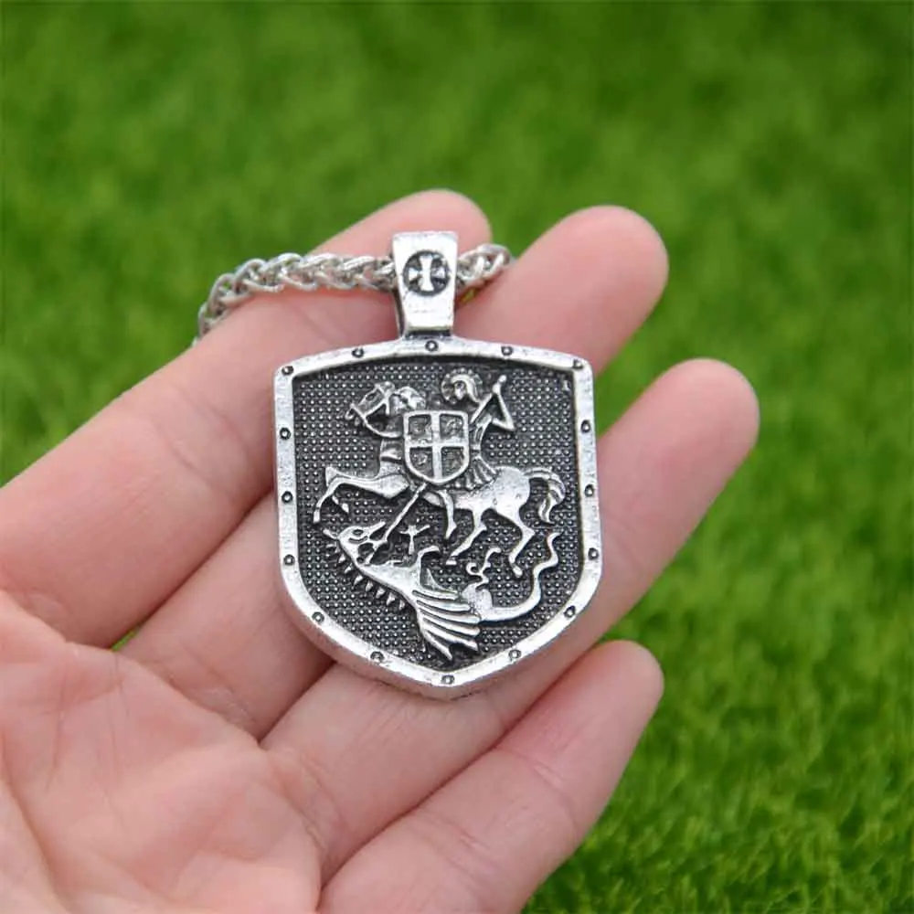 Archangel St. George Slay Dragon Protect Us Saint Shield Pendant Necklace Religious Talisman Amulet Jewellery