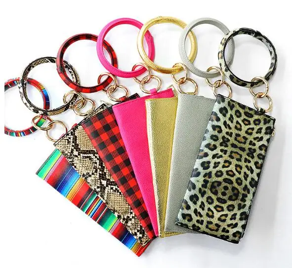 9style PU Bracelet Keychain Leather Wrist Key Ring Handbag Leopard Bracelets Pendant Purse Lady Clutch Bag Hand Carry Bags