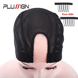 Plussign Wig Caps For Making Wigs 1Pcs U Part Ventilated Wig Cap With 2Pcs Hair/WIG Combs Mesh Dome Cap Small Medium Large Size
