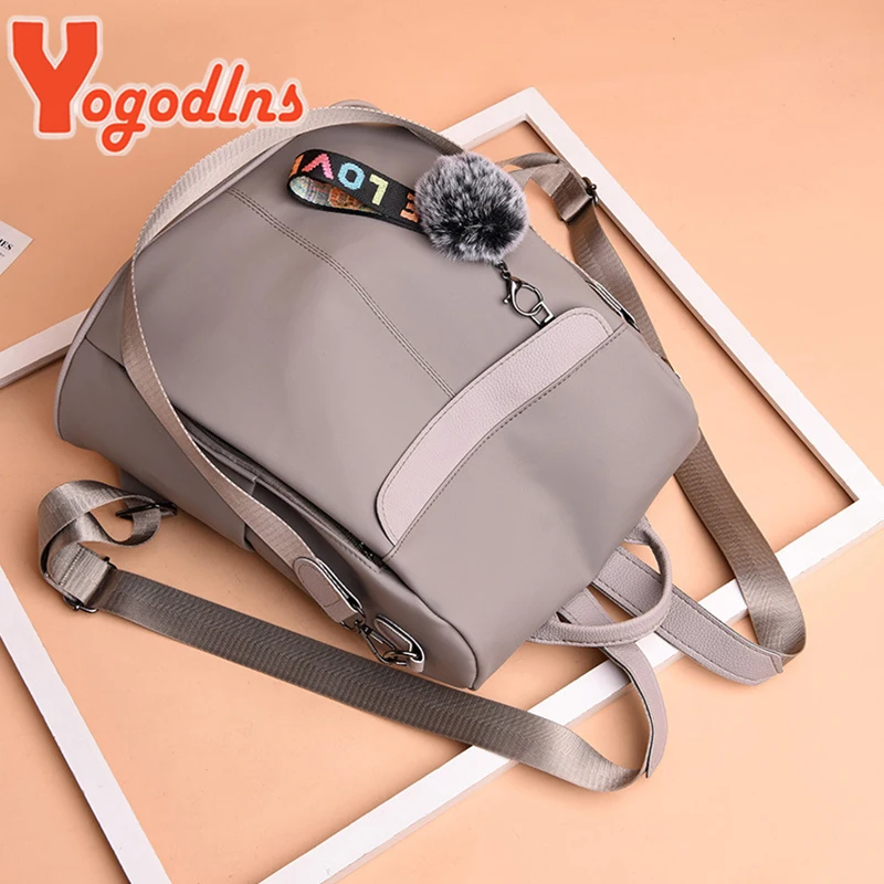 Yogodlns Fashion Backpack Women Waterproof Oxford Rucksack Hairball Teenager School Bag Travel Large Capacity Backpack Mochila