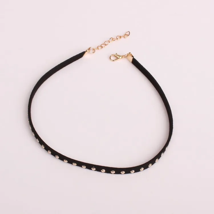 New Fashion Bohemian Personality Rivets Black Velvet Nail Fender Necklace Collar Statement Necklace Choker Necklace Gargantilha