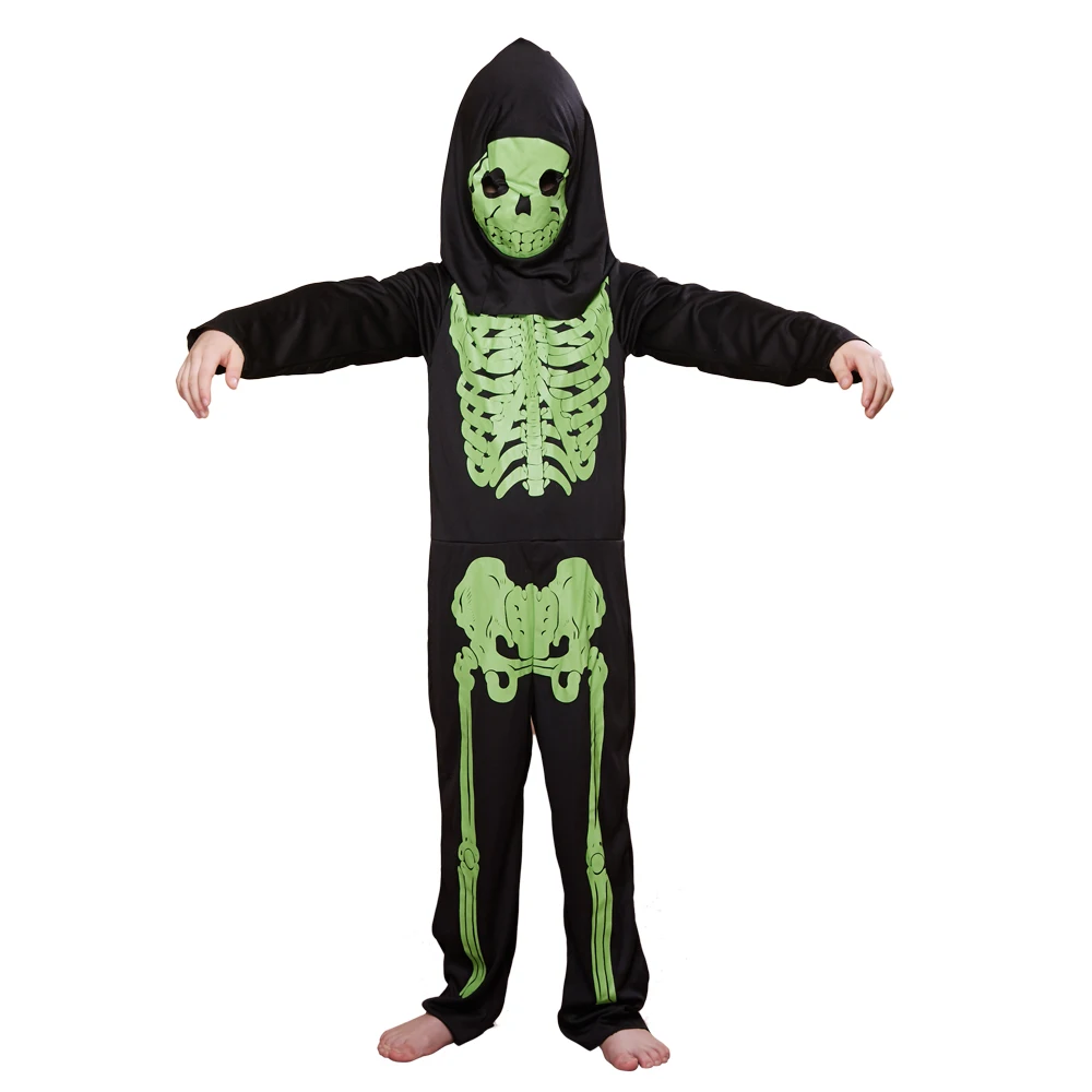 New Arrival Halloween Costume For Boys Costume Kids Bone Skin Suit Girls Skeleton Cosplay Jumpsuit And Mask Set Carnival Party