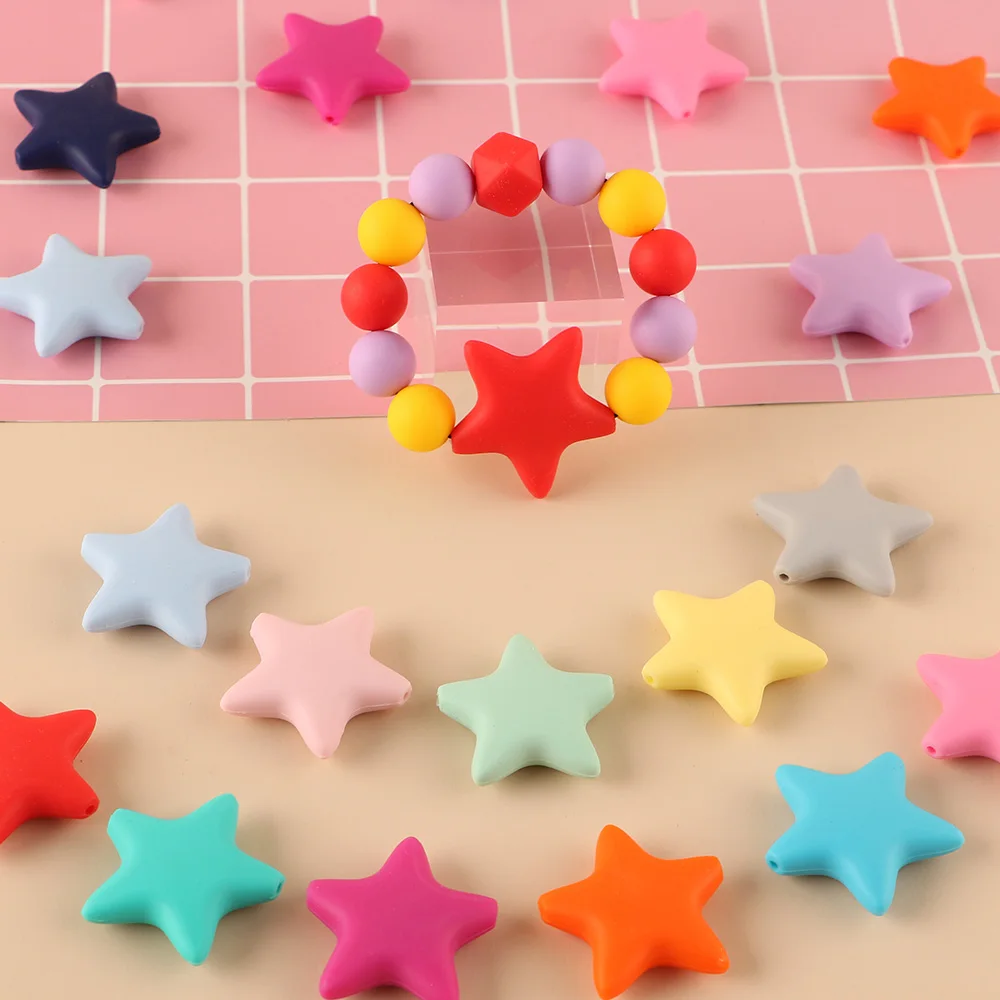 Kovict 10Pcs New Cute Star Silicone Beads  Chewable DIY For Necklace Accessories Jewelry Making