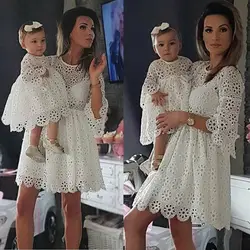 Family Dress Mother and Daughter Clothes Parent child dress Hollow out Flower Dress Family Matching Outfits