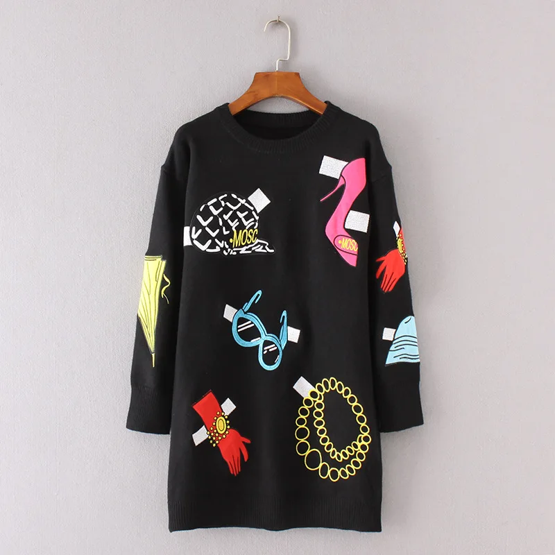 سترة شتوية لعام 2025 للسيدات بتصميم علامة تجارية فاخرة قفازات أنيقة نظارات بكعب عالي مطرزة فضفاضة دافئة محبوكة جديدة