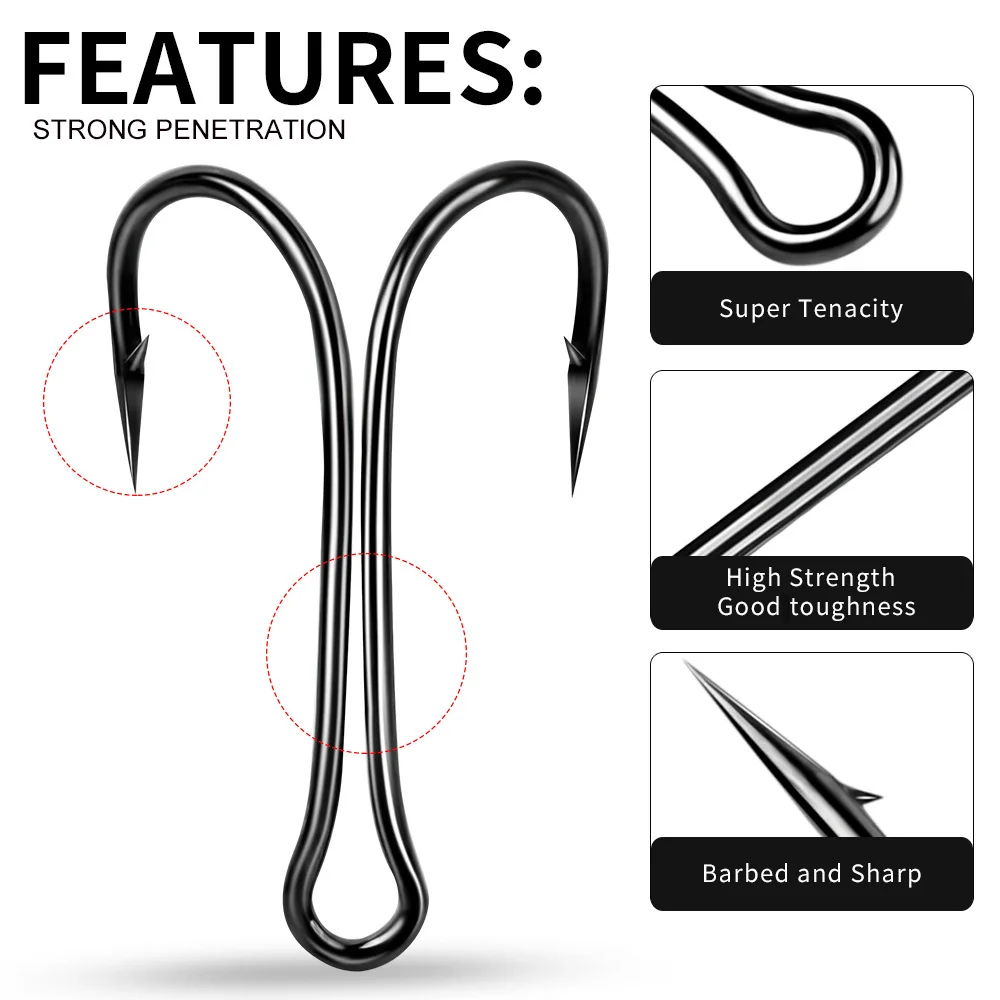 Anzuelo doble acero carbono afilado para pesca de carpa mosca - imagen 2