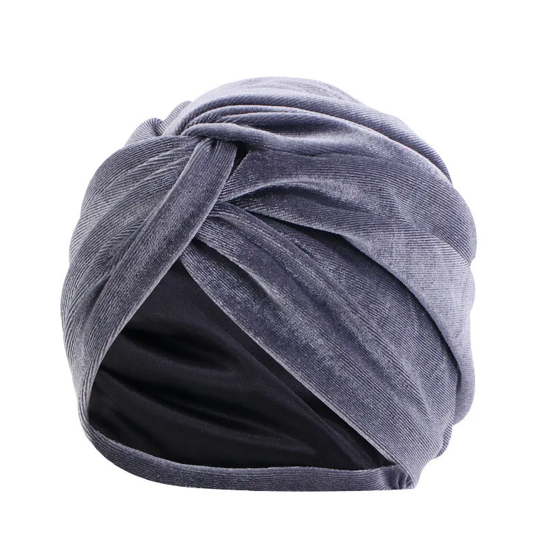 2022 Winter Satin Lined Velvet Turban Cap Soft Woman\'s Headwrap Muslim Under Hijab Hat Elastic Bonnet Twisted Turbans