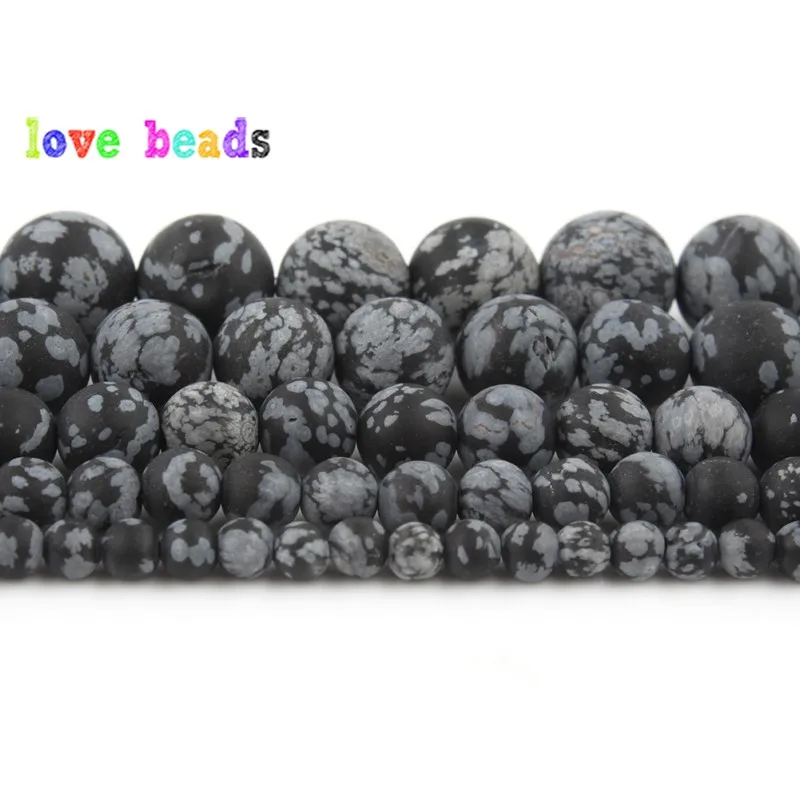 Natural Matte Snowflake Obsidian Jaspers Beads 4/6/8/10/12mm Loose Stone Beads for Jewelry Making DIY Bracelet 15\