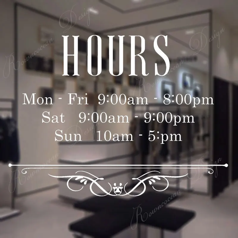 

Custom Business Hours Window Decals Vinyl Interior Decoration Shop Store Hours Storefront Window Stickers Removable Murals 4270