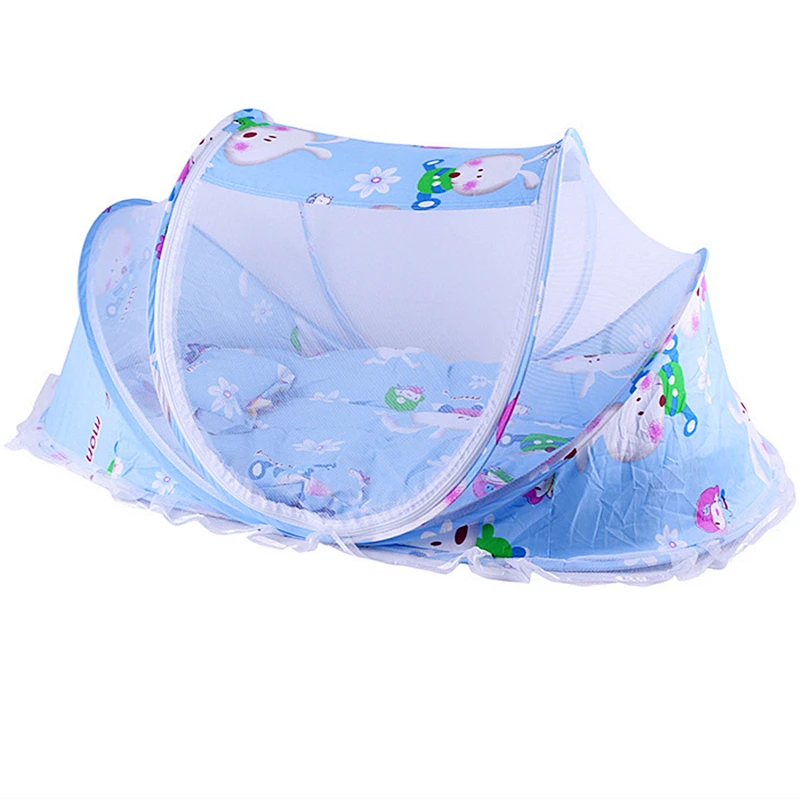 0-24 Months Baby Infant Bedding Mesh Crib Netting Folding Baby Mosquito Nets with Mattress Pillow Music Bag or Cool Mat Pillow