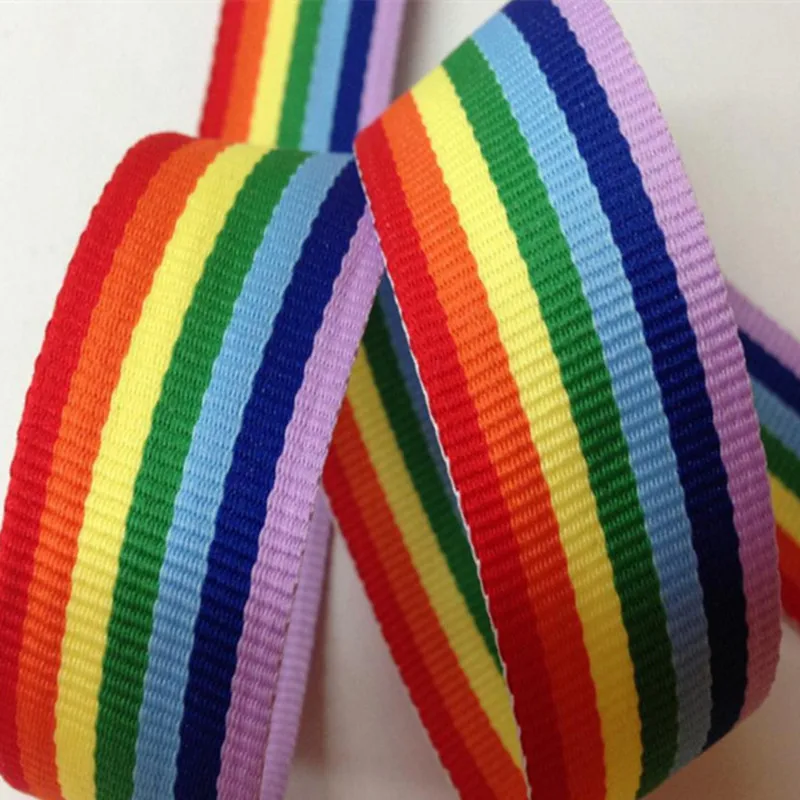 50 Yards/Roll 1-6cm Width Polyester Rainbow Webbing 7 Color Stripe Gift Belt 0.5mm Thickness