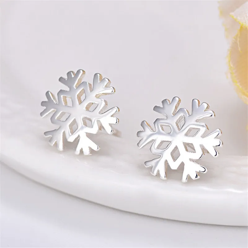 100% 925 Sterling Silver Snowflake Stud Earrings for Women Birthday Christmas Gift Jewelry pendientes boucle d oreille A059