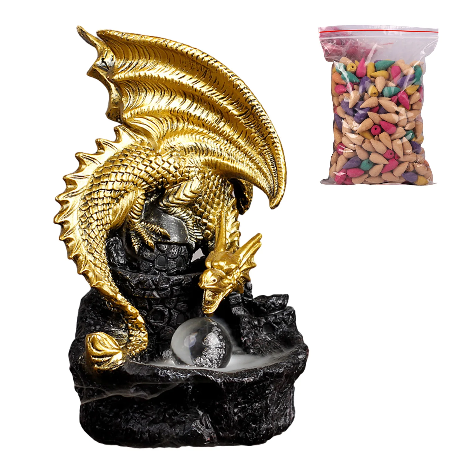 

LED Creative Backflow Incense Burner Home Decor Dragon Incense Holder With Ball Home Decoration Accessories 50 Incens