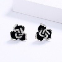 Newest Jewelry Enamel Drip Oil Color Black Color Flower Earring 925 Silver Birthday Party Simple Jewelry Gift For Ladies