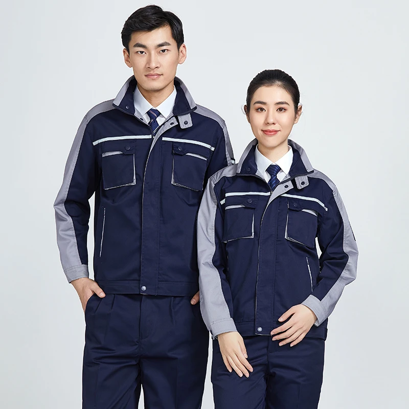 Work Clothes Men Workwear Zipper Jacket+pants Fashion Contrast Color Wear-resistant Welding Suit Coveralls Auto Repair Uniforms